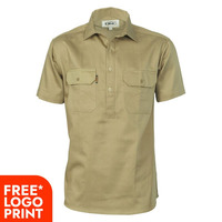 Cotton Drill Close Front Work Shirt - Short Sleeve