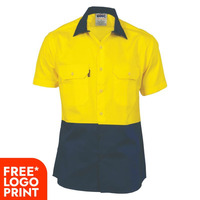 Mens HiVis Two Tone Cotton Drill Vented Shirt
